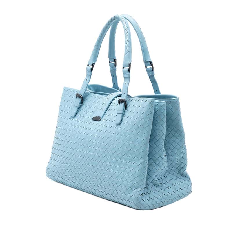 Bottega Veneta Medium Nappa Intrecciato Roma Tote Blue Leather Very good condition - Back View