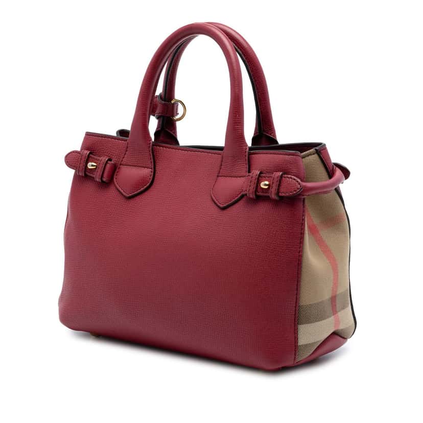 Burberry Small Grainy Calfskin and House Check Banner Satchel Red Leather Very good condition - Back View