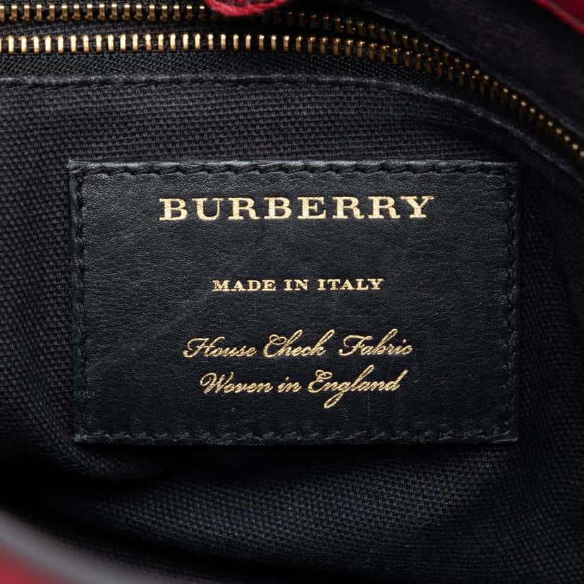 Burberry Small Grainy Calfskin and House Check Banner Satchel Red Leather Very good condition - Box View