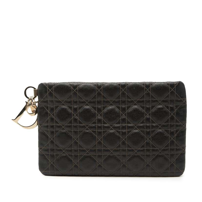 Dior Coated Canvas Cannage Lady Dior Panarea Clutch Brown Very good condition - Front View