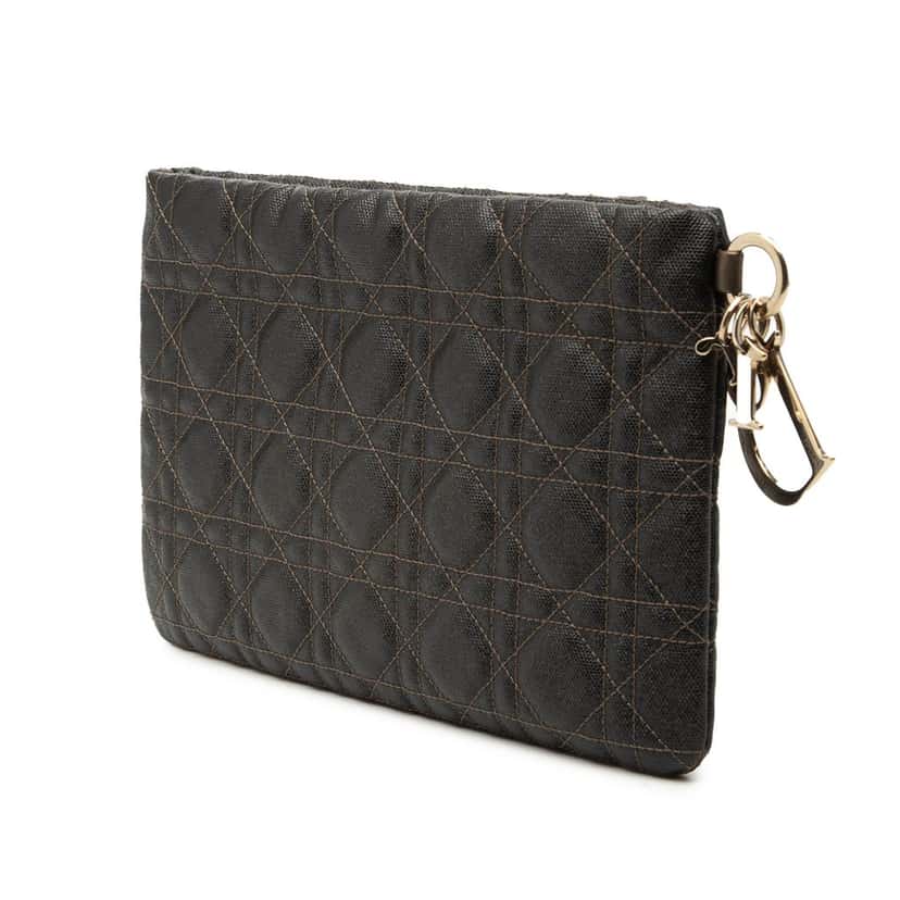 Dior Coated Canvas Cannage Lady Dior Panarea Clutch Brown Very good condition - Back View