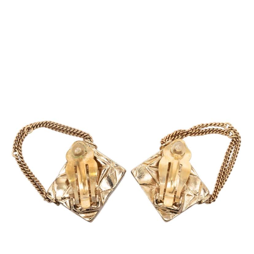 Chanel CC Gold Plated Quilted Flap Bag Clip On Earrings Gold Metal Very good condition - Back View