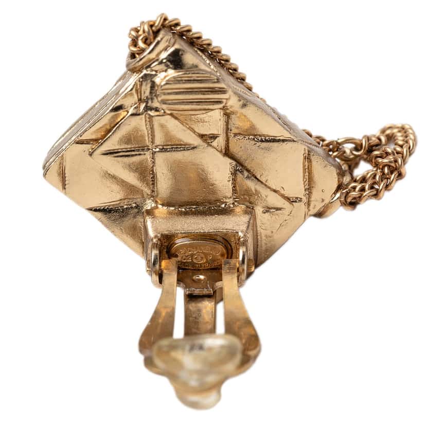 Chanel CC Gold Plated Quilted Flap Bag Clip On Earrings Gold Metal Very good condition - Inside View