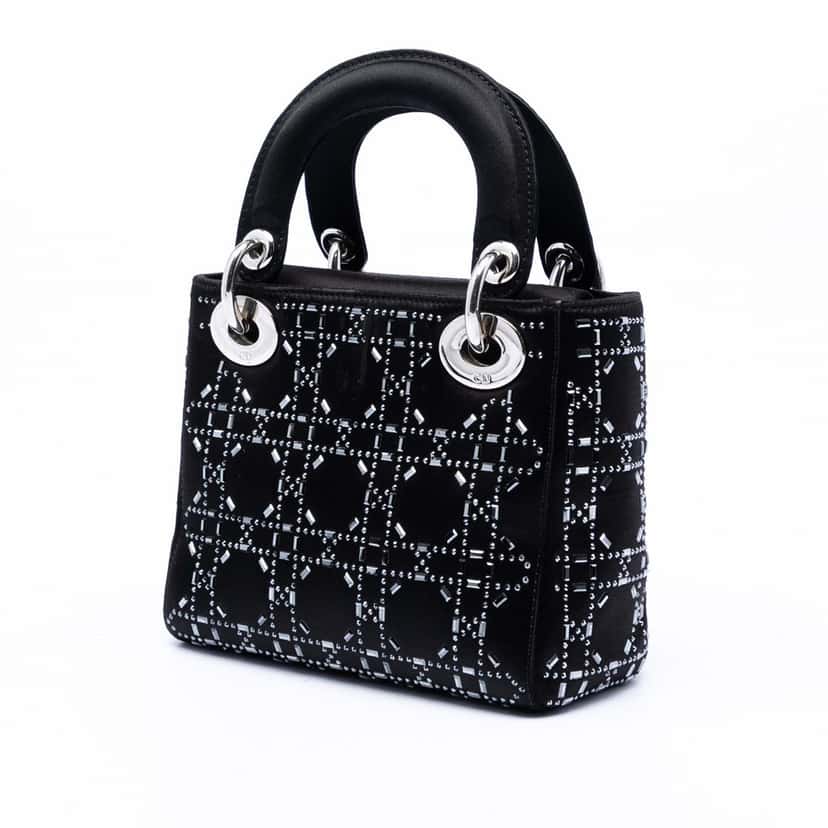 Dior Mini Satin Cannage Strass Crystal Embellished Lady Dior Black Very good condition - Back View