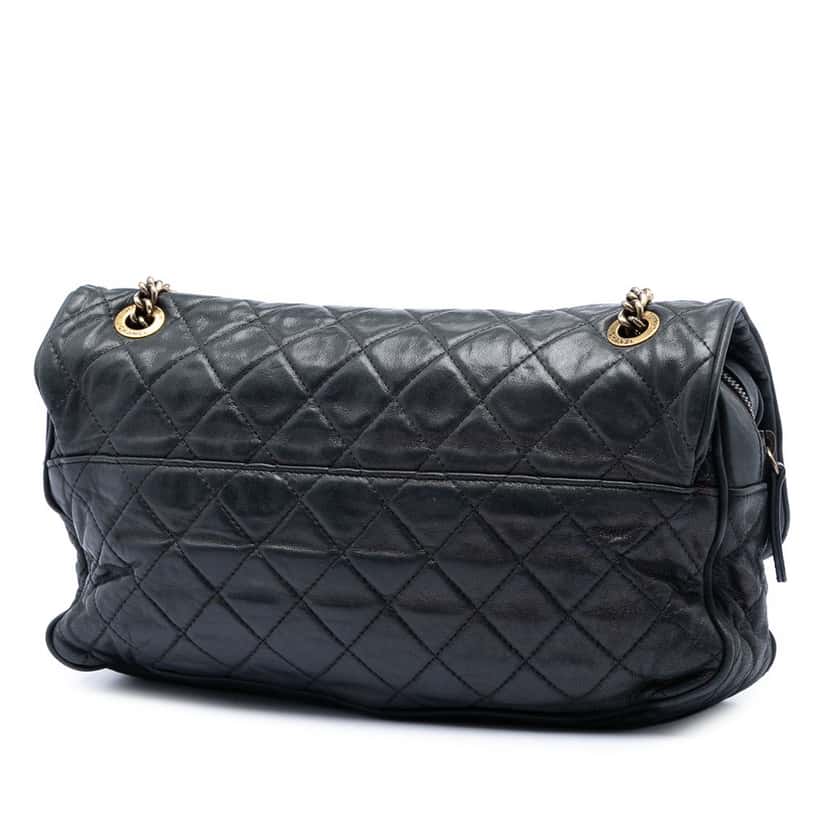 Chanel Large Quilted Iridescent Calfskin Shiva Flap Black Leather Very good condition - Back View