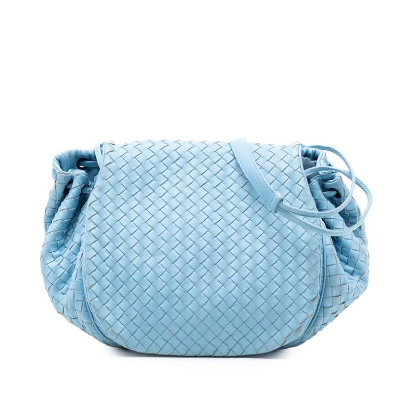 Bottega Veneta Nappa Intrecciato Flap Crossbody Blue Leather Very good condition - Front View