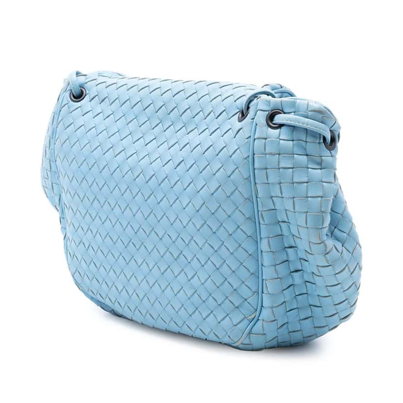 Bottega Veneta Nappa Intrecciato Flap Crossbody Blue Leather Very good condition - Back View