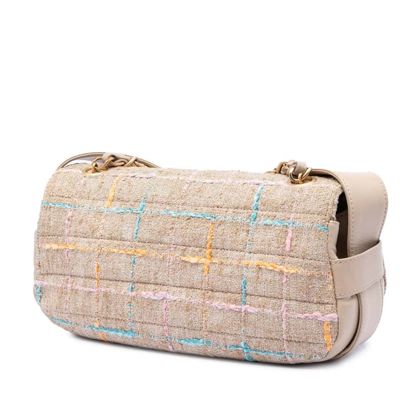 Chanel Tweed Chocolate Bar Mademoiselle Turnlock Satchel Beige Very good condition - Back View