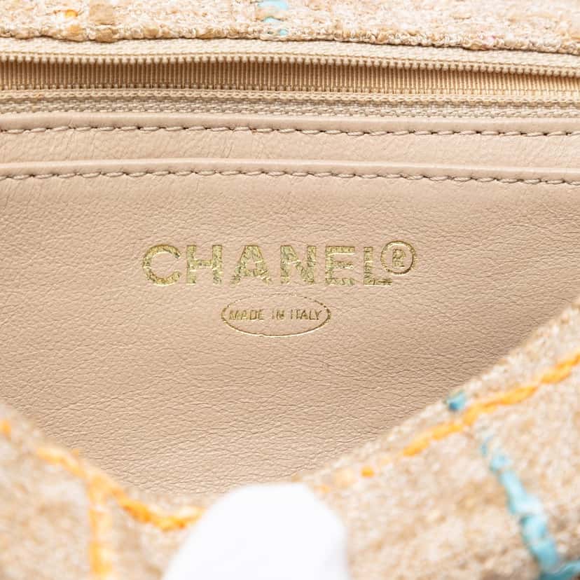 Chanel Tweed Chocolate Bar Mademoiselle Turnlock Satchel Beige Very good condition - Box View