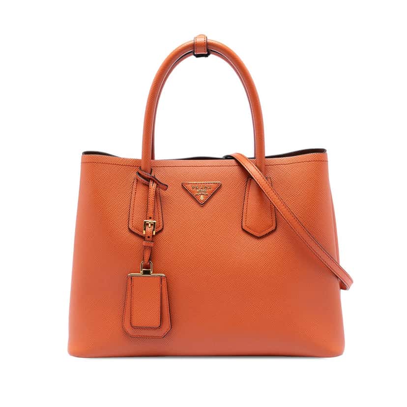 Prada Medium Saffiano Cuir Double Handle Satchel Orange Leather Very good condition - Front View
