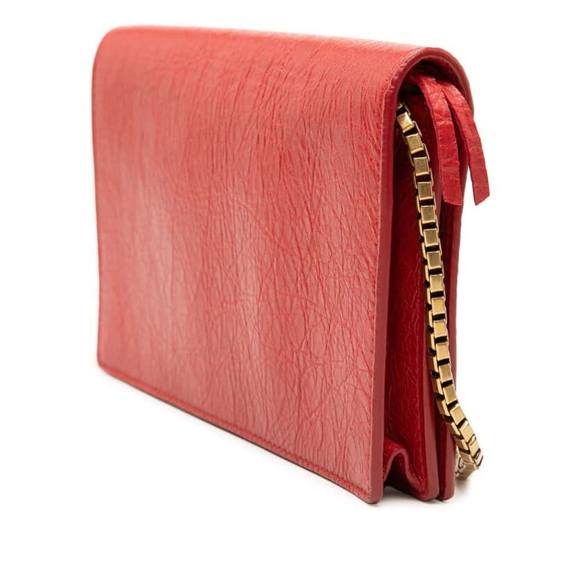 Balenciaga Chevre Motocross Metallic Edge Wallet on Chain Red Leather Very good condition - Back View