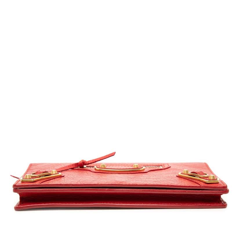 Balenciaga Chevre Motocross Metallic Edge Wallet on Chain Red Leather Very good condition - Inside View