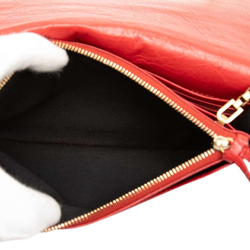 Balenciaga Chevre Motocross Metallic Edge Wallet on Chain Red Leather Very good condition - Model View