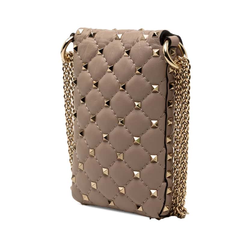 Valentino Lambskin Rockstud Spike Phone Case Crossbody Brown Leather Very good condition - Back View