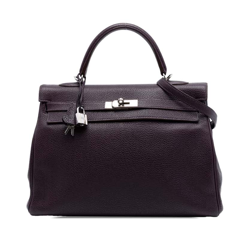 Hermès Clemence Kelly II Retourne 35 Purple Leather Very good condition - Front View