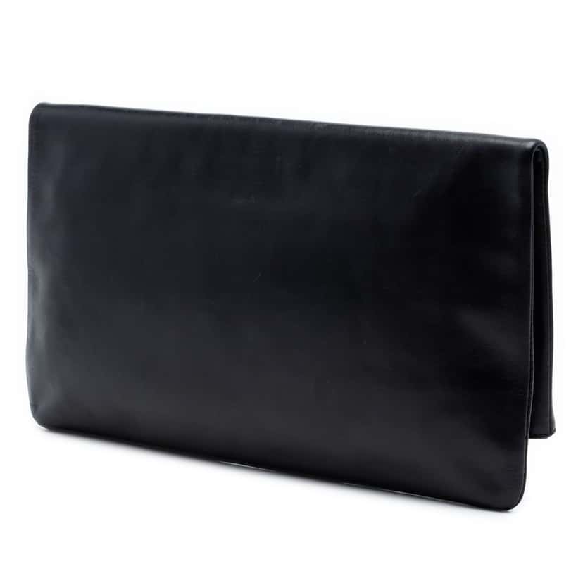 Saint Laurent Leather Letters Fold Over Clutch Black Leather Very good condition - Back View