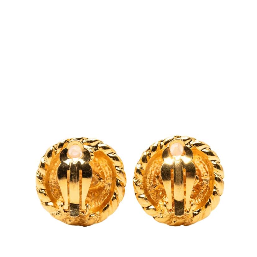 Chanel CC Gold Plated Round Clip On Earrings Gold Metal Very good condition - Back View