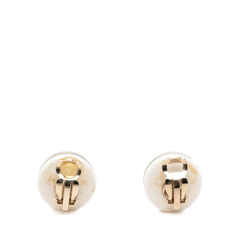Chanel CC Gold Plated Resin Button Clip On Earrings White Plastic Very good condition - Back View
