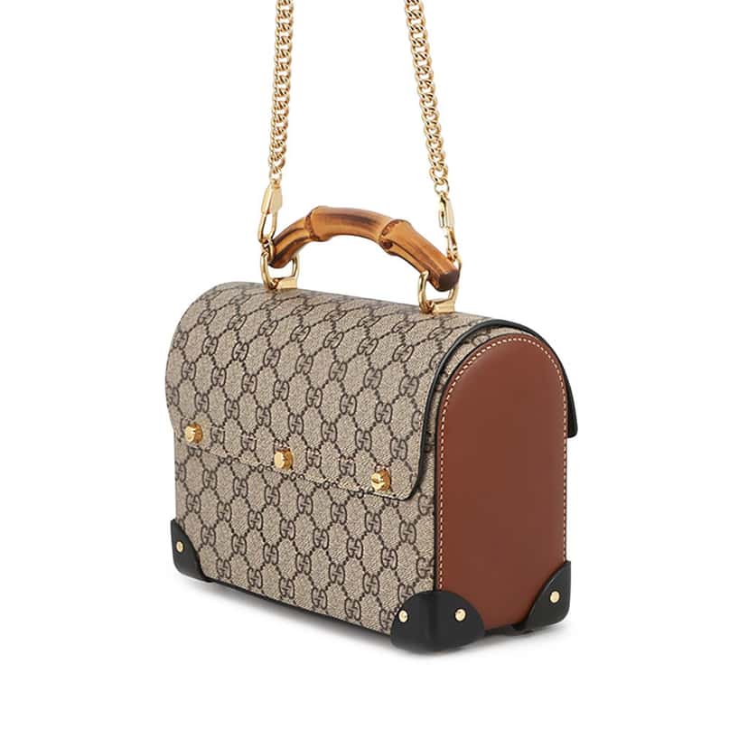 Gucci GG Supreme Bamboo Padlock Satchel Beige Very good condition - Back View