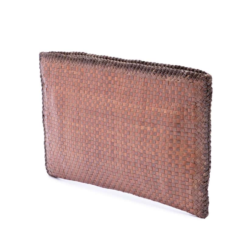 Prada Woven Goatskin Madras Clutch Brown Leather Very good condition - Back View