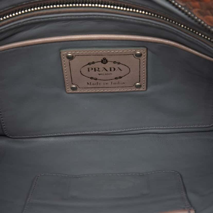 Prada Woven Goatskin Madras Clutch Brown Leather Very good condition - Model View