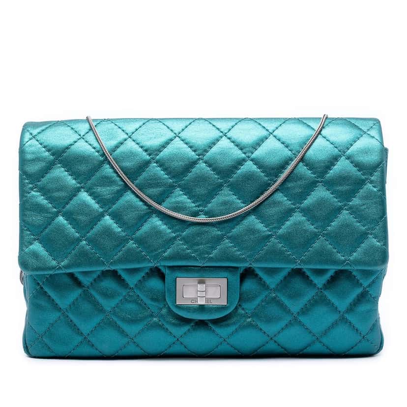 Chanel Quilted Metallic Calfskin Reissue 2.55 Flap 226 Blue Leather Very good condition - Front View