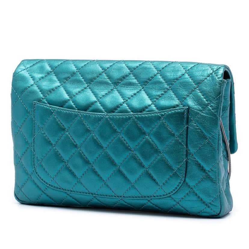 Chanel Quilted Metallic Calfskin Reissue 2.55 Flap 226 Blue Leather Very good condition - Back View