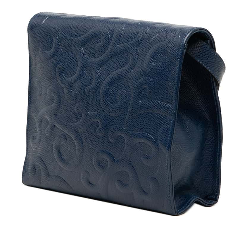 Saint Laurent Embossed Leather Arabesque Crossbody Blue Leather Very good condition - Back View