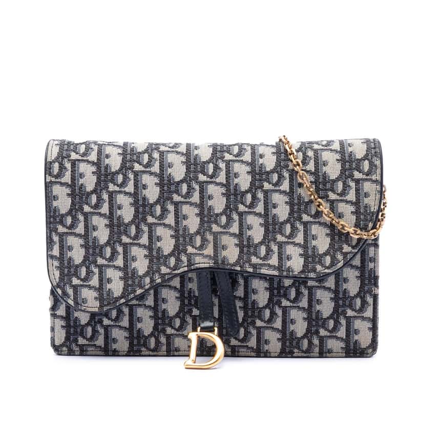 Dior Oblique Canvas Saddle Pouch Wallet on Chain Blue Very good condition - Front View