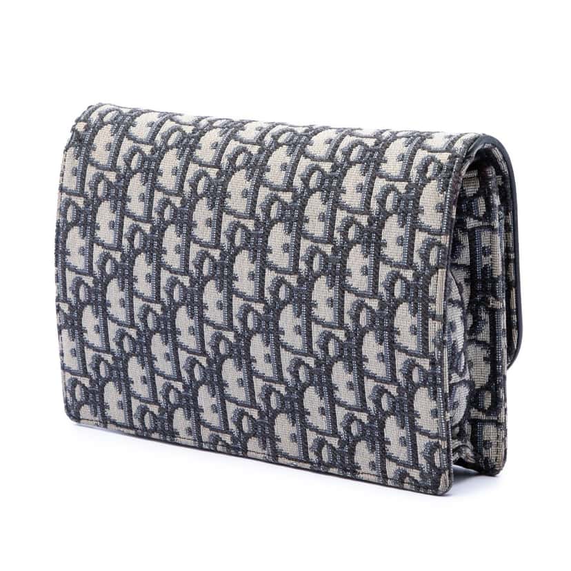 Dior Oblique Canvas Saddle Pouch Wallet on Chain Blue Very good condition - Back View