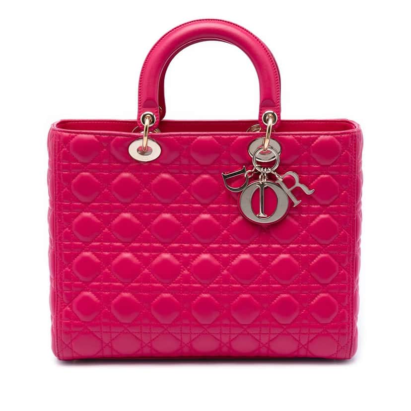 Dior Large Lambskin Cannage Lady Dior Pink Leather Very good condition - Front View