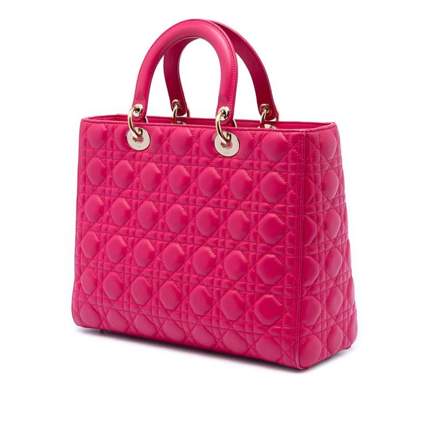 Dior Large Lambskin Cannage Lady Dior Pink Leather Very good condition - Back View