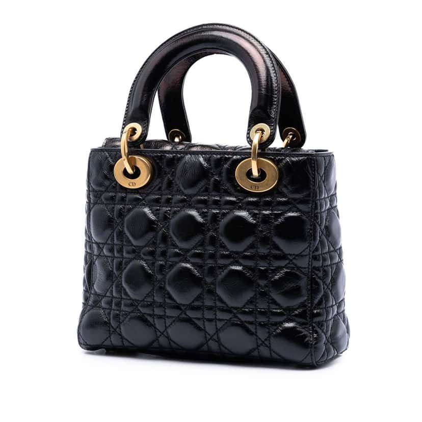 Dior Small Crinkled Patent Cannage My ABCDior Lady Dior Black Leather Very good condition - Back View
