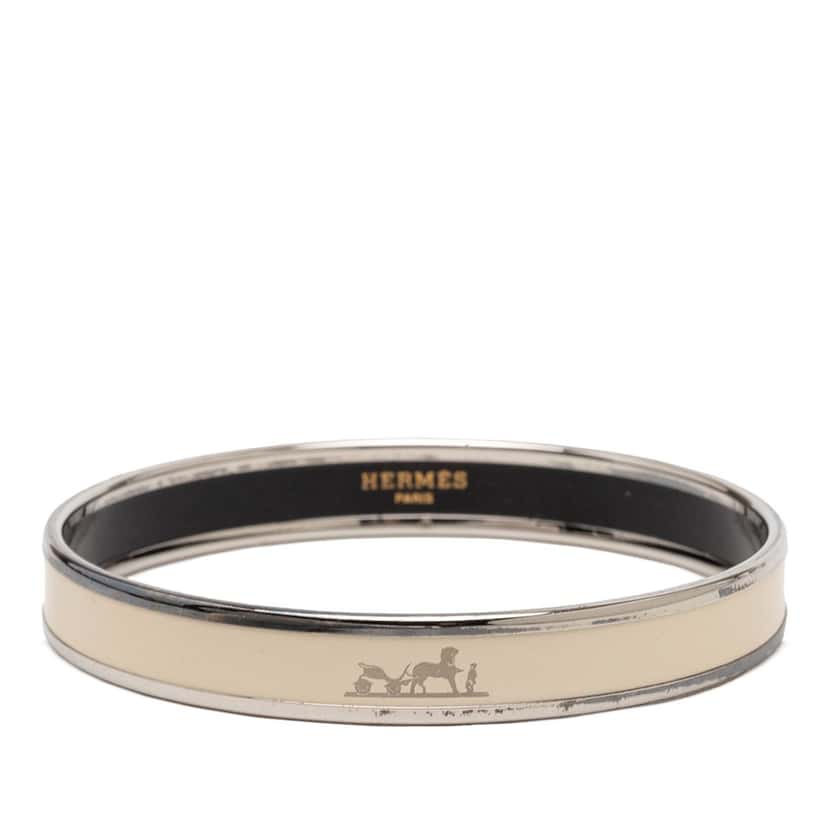 Hermès Narrow Enamel Caleche Bangle 70 White Very good condition - Front View