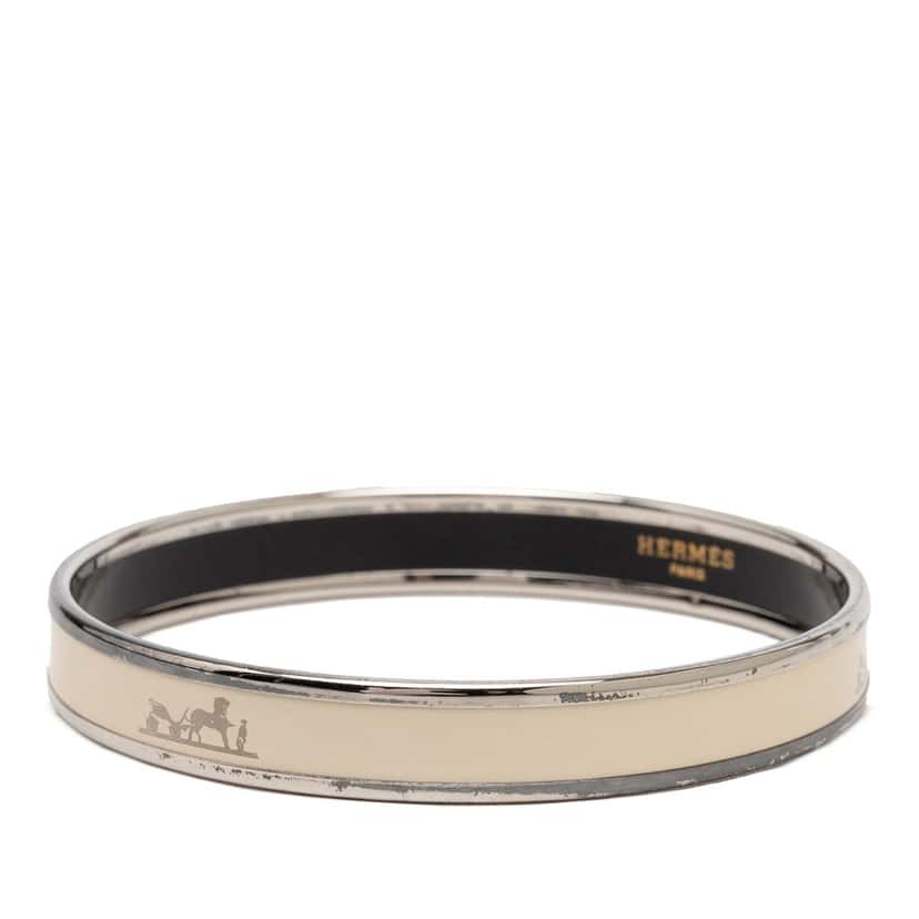 Hermès Narrow Enamel Caleche Bangle 70 White Very good condition - Back View