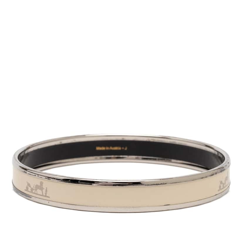 Hermès Narrow Enamel Caleche Bangle 70 White Very good condition - Inside View