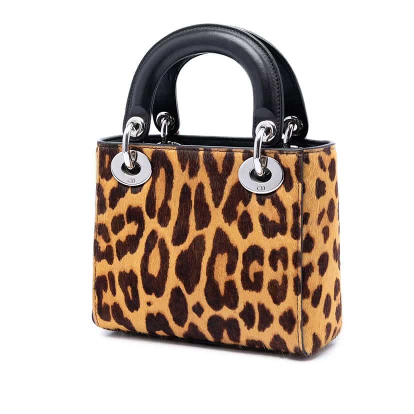 Dior Mini Pony Hair Leopard Print Lady Dior Brown Very good condition - Back View
