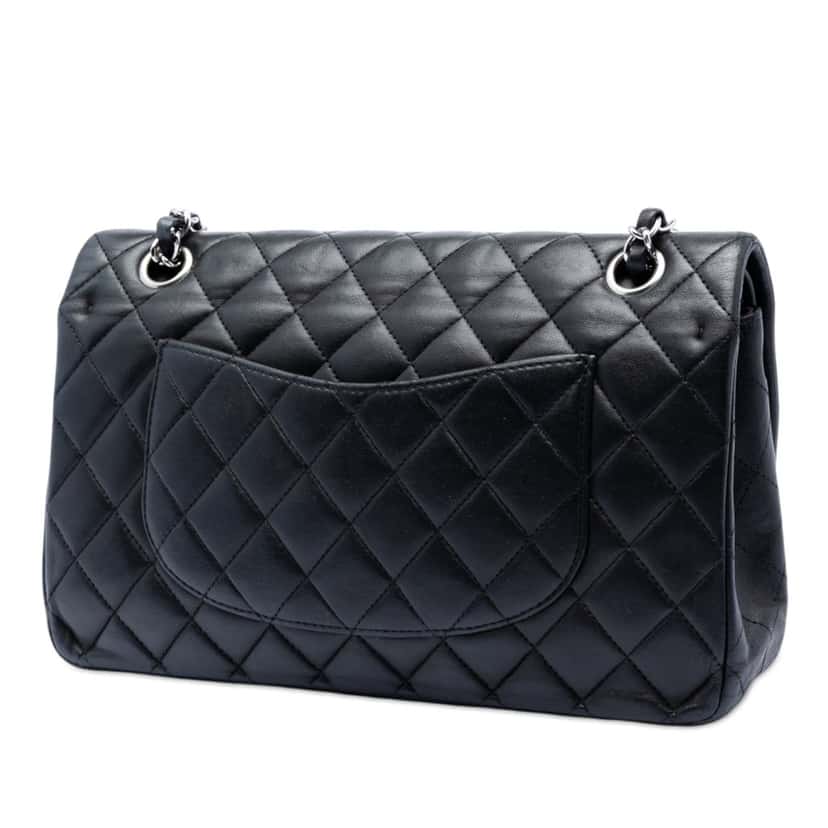 Chanel Medium Classic Lambskin Double Flap Black Leather Very good condition - Back View