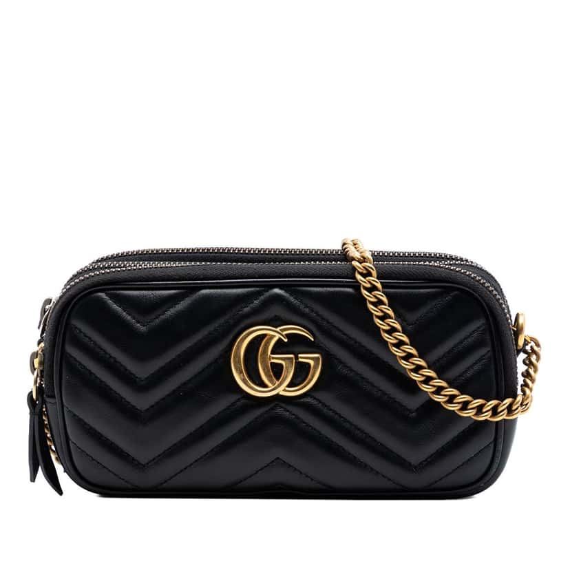 Gucci Mini GG Marmont Matelasse Leather Triple Zip Crossbody Black Leather Very good condition - Front View