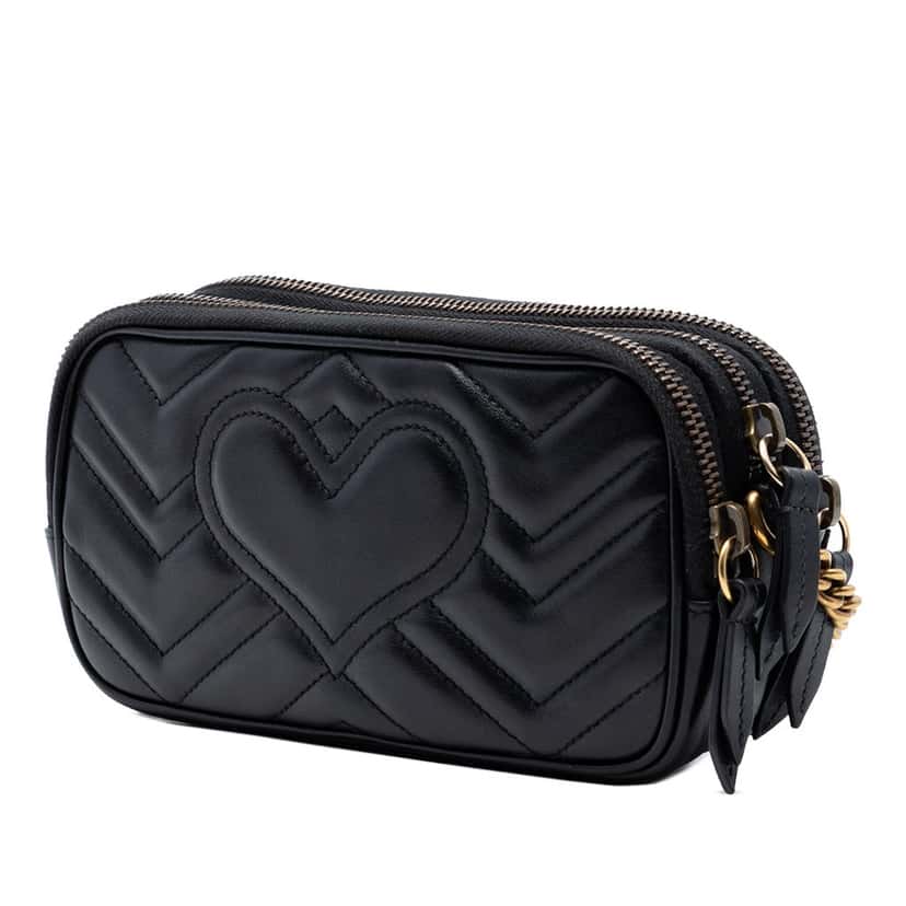 Gucci Mini GG Marmont Matelasse Leather Triple Zip Crossbody Black Leather Very good condition - Back View