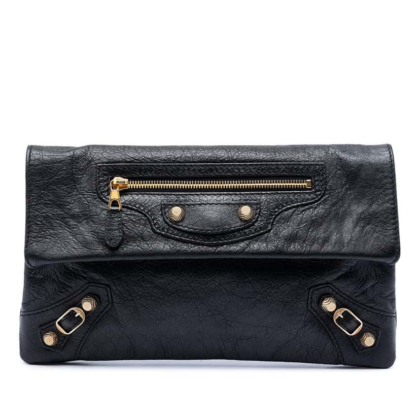 Balenciaga Lambskin Motocross Giant 12 Envelope Clutch Black Leather Very good condition - Front View