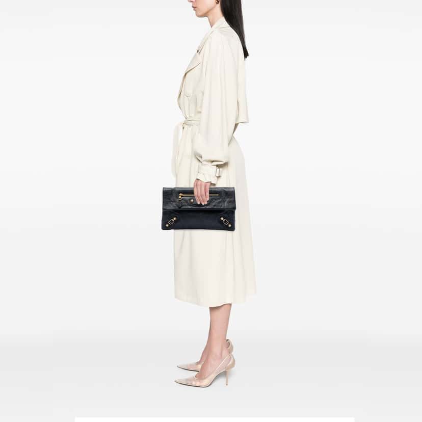Balenciaga Lambskin Motocross Giant 12 Envelope Clutch Black Leather Very good condition - Box View