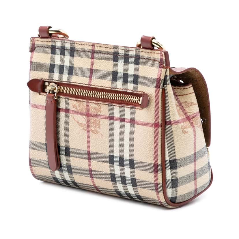 Burberry Baby Haymarket Check Coated Canvas and Perforated Leather Bridle Crossbody Beige Very good condition - Back View