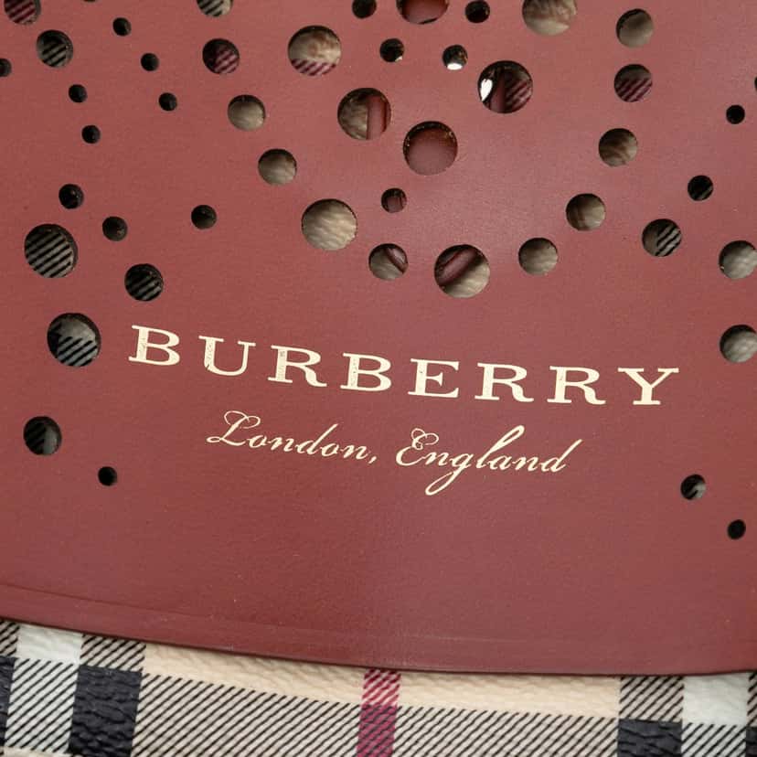 Burberry Baby Haymarket Check Coated Canvas and Perforated Leather Bridle Crossbody Beige Very good condition - Box View