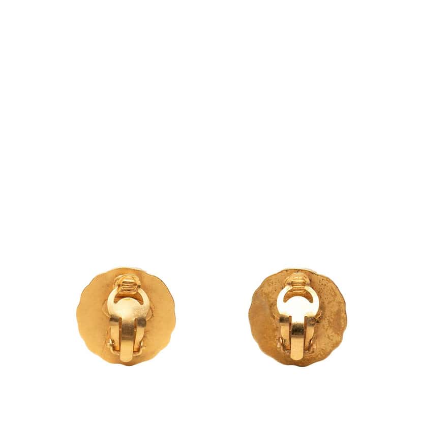 Chanel CC Gold Plated Round Clip On Earrings Gold Metal Very good condition - Back View