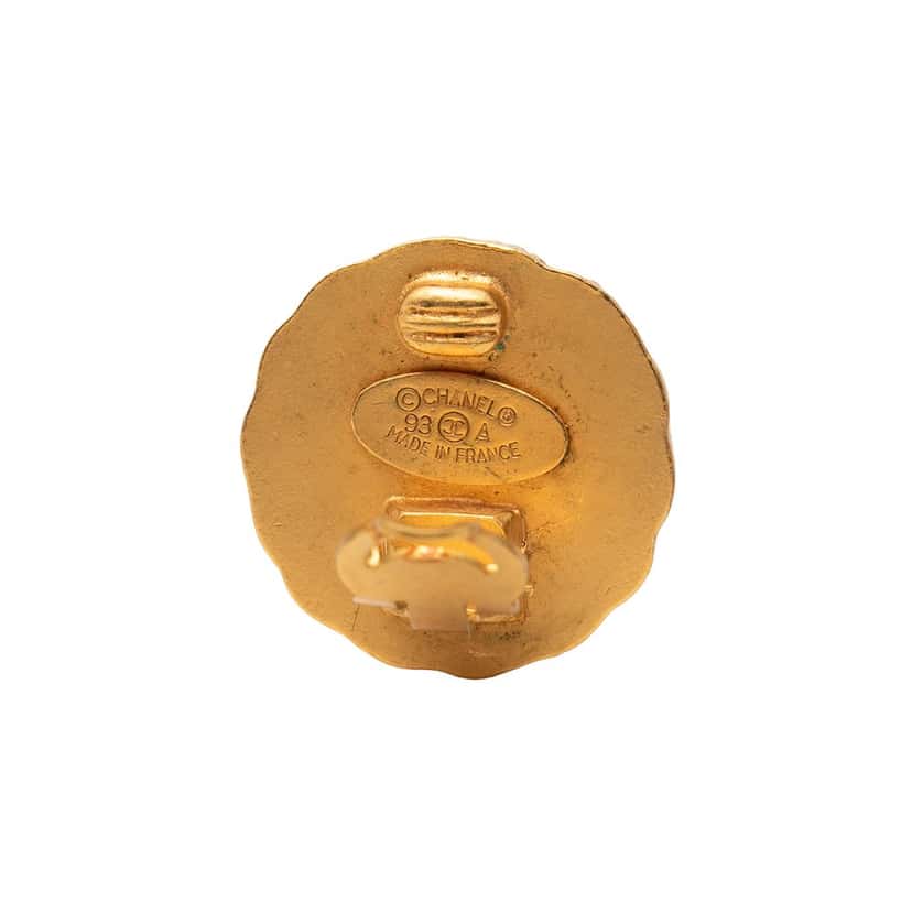 Chanel CC Gold Plated Round Clip On Earrings Gold Metal Very good condition - Inside View