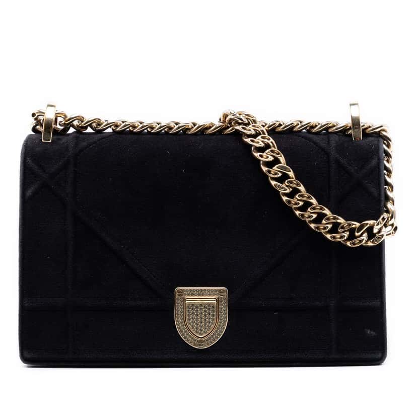 Dior Small Velvet Diorama Flap Black Very good condition - Front View