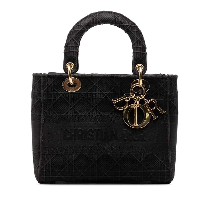 Dior Medium Canvas Cannage Lady D Lite Black Very good condition - Front View