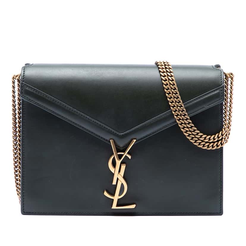 Saint Laurent Smooth Calfskin Monogram Cassandra Clasp Bag Green Leather Very good condition - Front View