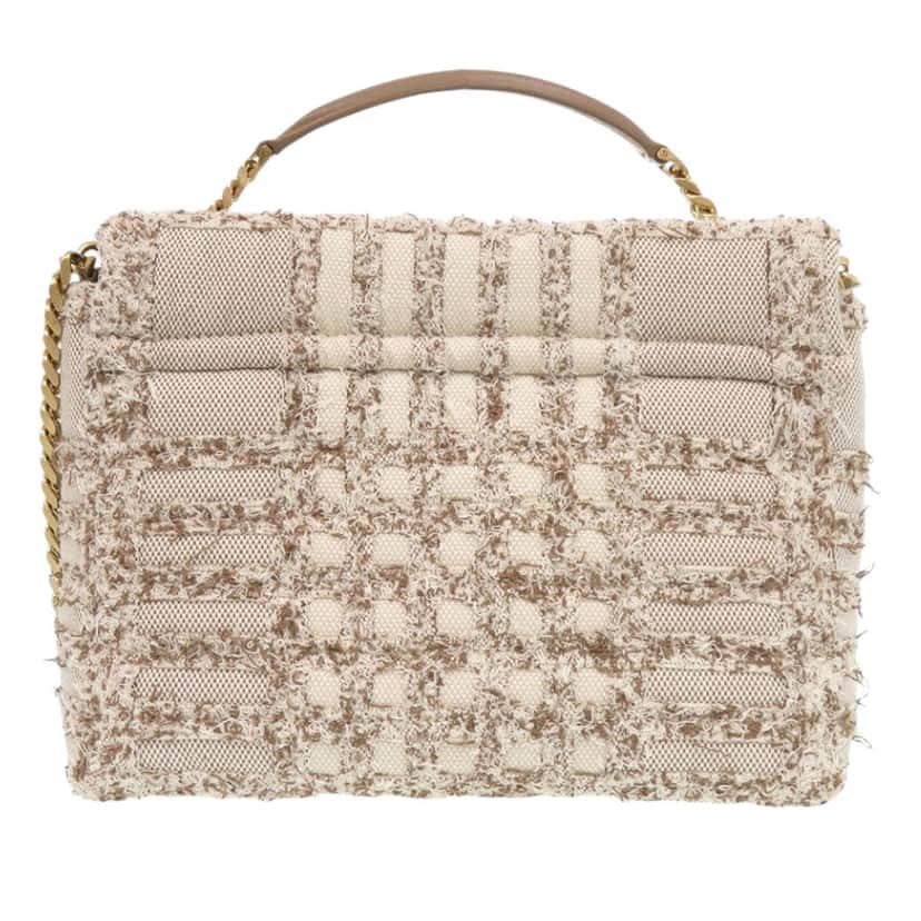 Burberry Small Needle Punch Check Canvas and Tweed Lola Satchel Beige Very good condition - Back View